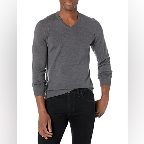 BOSS HUGO BOSS Men's Slim Fit Extrafine Merino Wool V-Neck Sweater Dark Gray M - Picture 2 of 12
